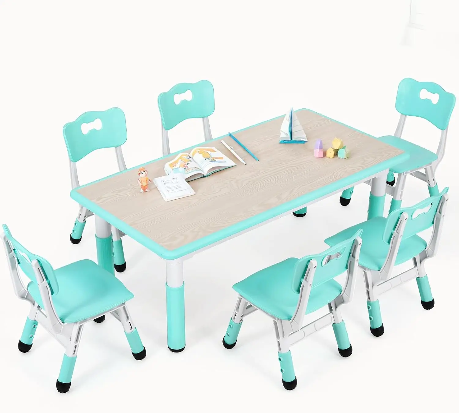 Art Craft Activities For Preschoolers - ชุดโต๊ะและเก้าอี้สำหรับเด็ก 6 ตัว โต๊ะปรับระดับความสูงได้พร้อมลวดลายกราฟฟิตี้ | โต๊ะกิจกรรมศิลปะและงานฝีมือสำหรับเด็กก่อนวัยเรียน