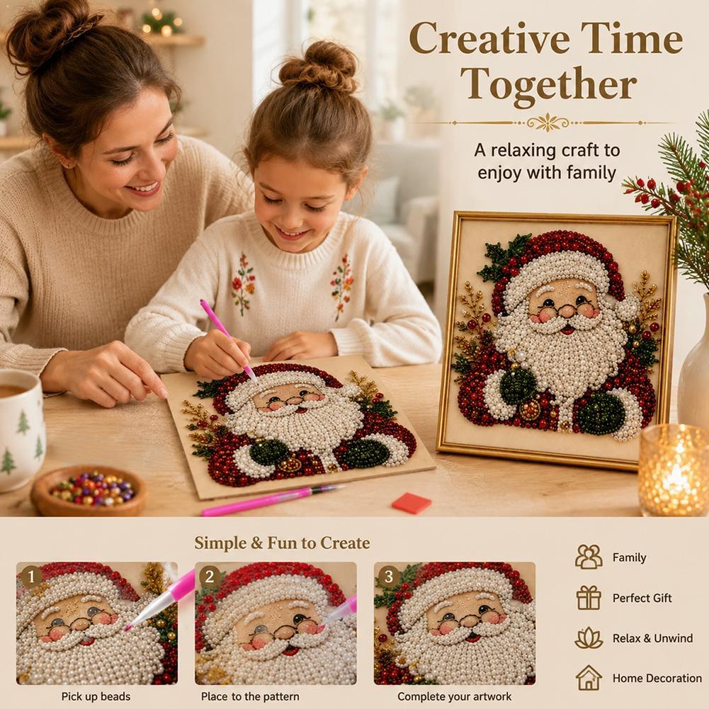 Art Craft Resin - ชุดงานฝีมือ DIY ภาพปักลูกปัดรูปซานตาคลอสคริสต์มาส พร้อมกรอบตกแต่งผนัง ของขวัญคริสต์มาสสำหรับเด็กและผู้ใหญ่