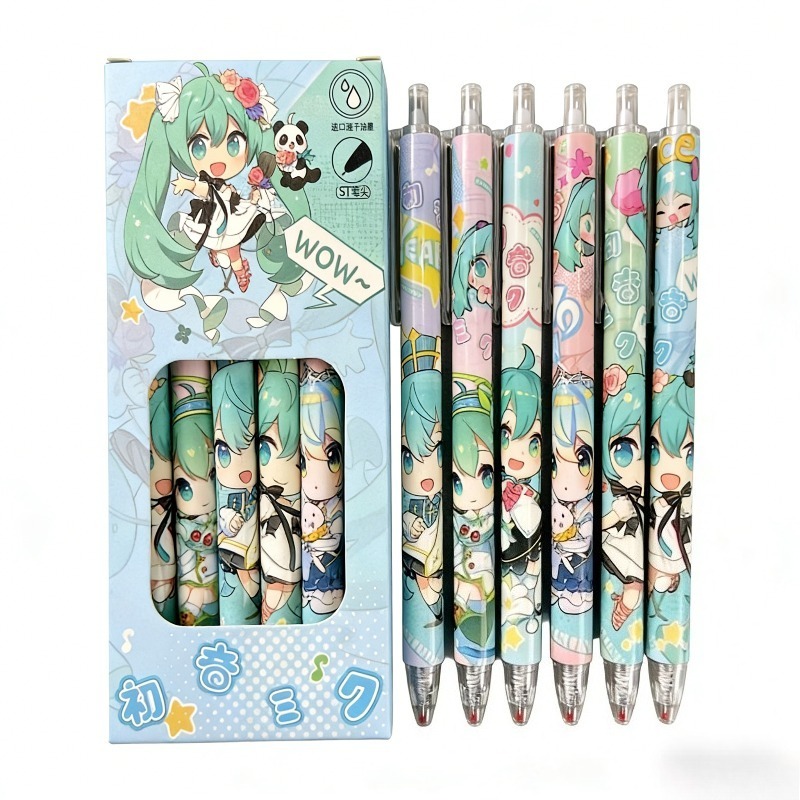 Calligraphy Pen Set - ปากกาเจลแห้งเร็วฮัตสึเนะ มิคุจำกัดจำนวน 6 ชิ้นสำหรับนักเรียนที่จะเขียนคำถาม ปากกาสีดำ 0.5