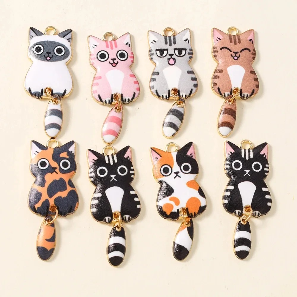 Art Craft Resin - 10 ชิ้น 16×39 มม. จี้เรซิ่นรูปแมวน่ารัก จี้รูปสัตว์น่ารัก