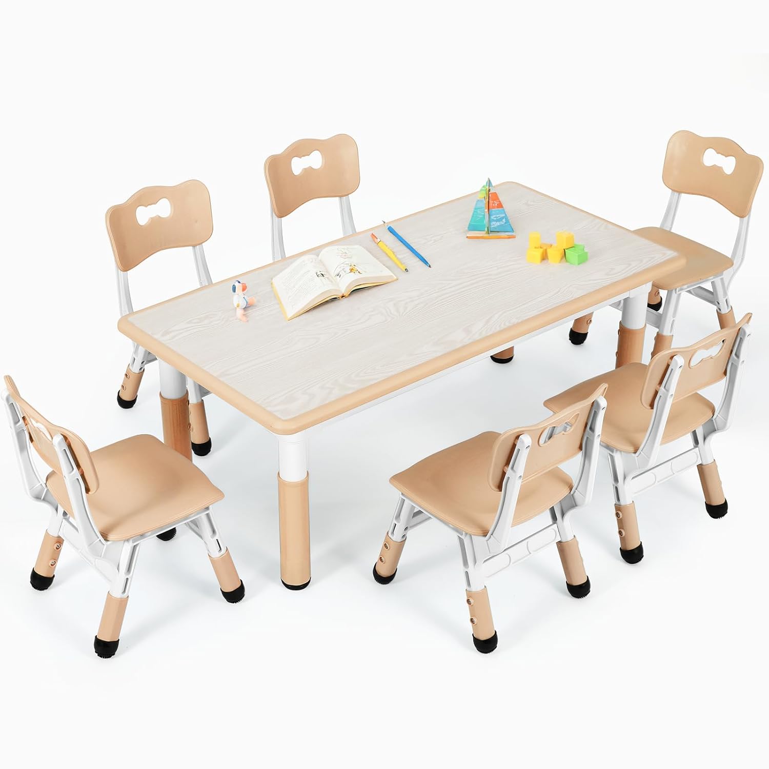 Art Craft Activities For Preschoolers - ชุดโต๊ะเด็กพร้อมเก้าอี้ 6 ตัว โต๊ะปรับระดับความสูงได้ ลายกราฟฟิตี โต๊ะกิจกรรมศิลปะสำหรับเด็กก่อนวัยเรียน