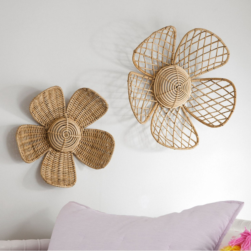 Art Craft Furniture - ของตกแต่งผนังลายดอกไม้สไตล์นอร์ดิก ทำจากหวายถัก งานฝีมือศิลปะหวาย งานแฮนด์เมด สไตล์โบฮีเมียน ของตกแต่งบ้านสไตล์ชนบท