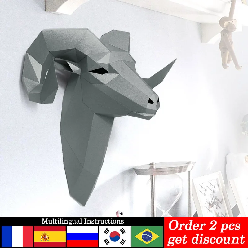 Wallpaper Art And Craft - Pre-Cut Bighorn แกะป่าสัตว์ Wall Decor ตกแต่งบ้านกระดาษ,3D