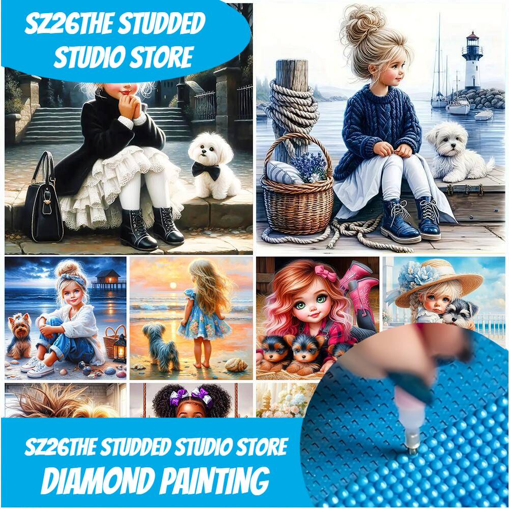 Art Craft Girl - ภาพโมเสกเพชรแบบ DIY รุ่น Sz26 ลายสาวน้อย ภาพโมเสกเพชรทรงสี่เหลี่ยมและทรงกลม