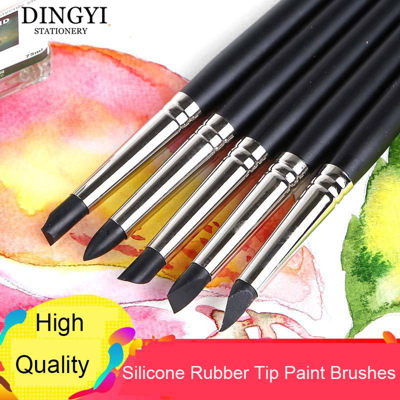 Gouache Paint Set - 5Pcs เคล็ดลับยางซิลิโคนแปรงสำหรับ Watercolor Oil Painting Polymer
