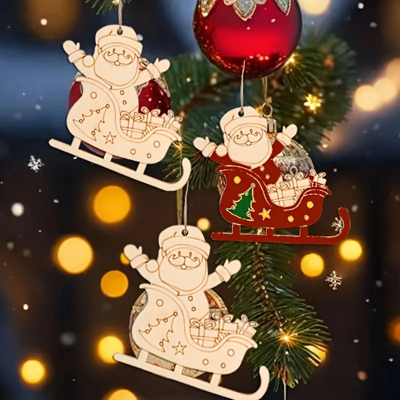 Art And Craft Xmas Tree - แผ่นไม้เปล่าสำหรับทาสี ตกแต่งต้นคริสต์มาส ของประดับเทศกาล ต้นคริสต์มาสแขวน งานฝีมือ DIY