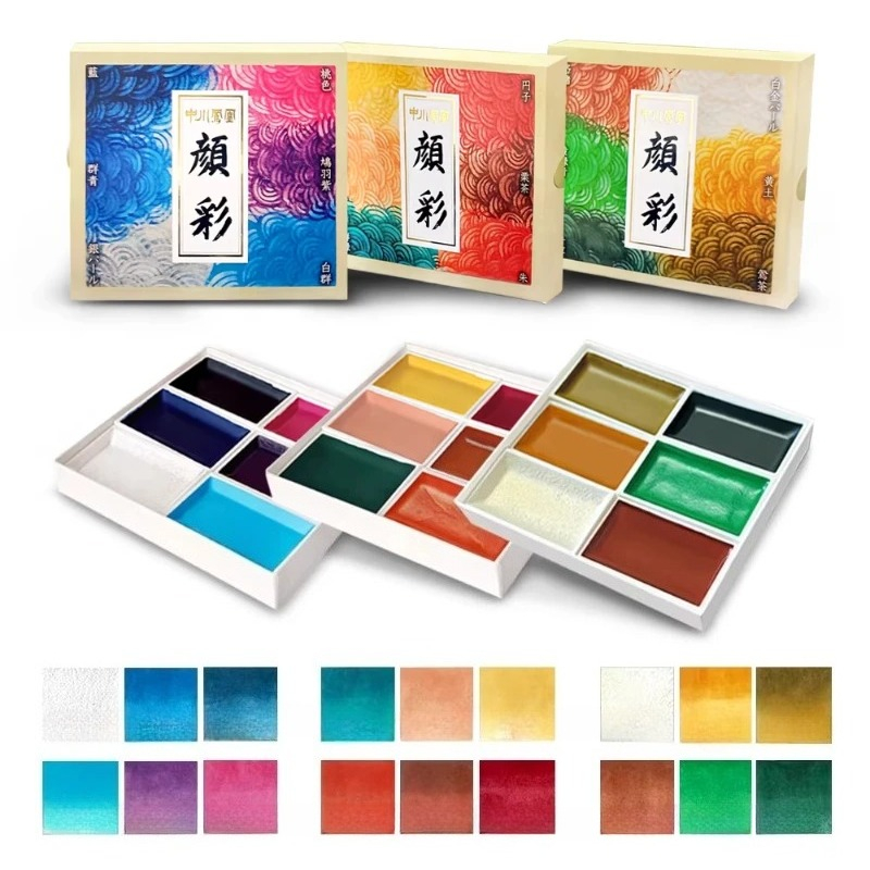 Gouache Paint Set - ชุดสีน้ำแบบแข็งของญี่ปุ่น สีแร่สำหรับงานจีนเพ้นท์ ภาพวาดสีน้ำมัน กัวชสำหรับศิลปิน อุปกรณ์ศิลปะสำหรับการวาดภาพและเขียนพู่กันจีน