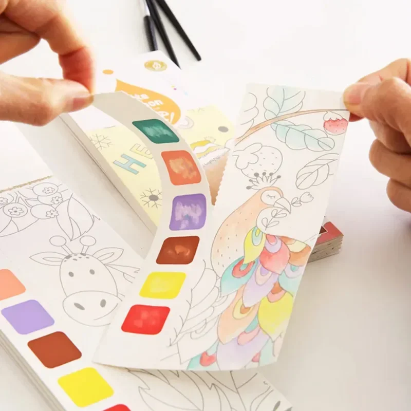 Gouache Paint Set - สมุดระบายสีพกพาสำหรับเด็ก ระบายสีด้วยแปรงน้ำ ชุดระบายสีกูอาช ภาพวาดระบายสี ของเล่นสำหรับเด็กอนุบาล ของขวัญ