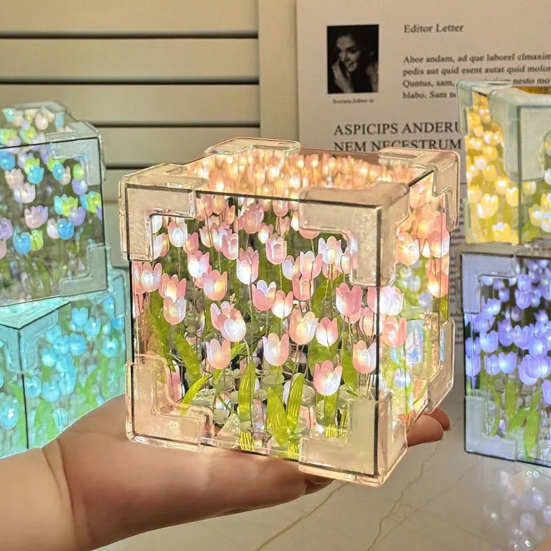 โคมไฟทรงลูกบาศก์กระจกทิวลิปแบบ - Light Art And Craft บทวิจารณ์และราคา